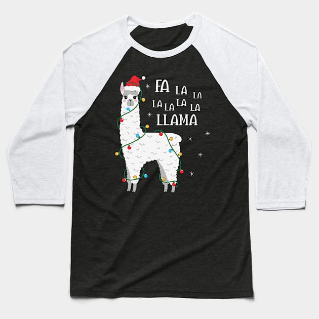 Fa La La La Llama Christmas Tree Funny Llama Santa Christmas Lights Gift Baseball T-Shirt by BadDesignCo